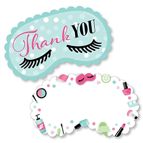 Big Dot of Happiness Spa Day eye-mask shaped thank you note cards with envelopes for girls makeup party