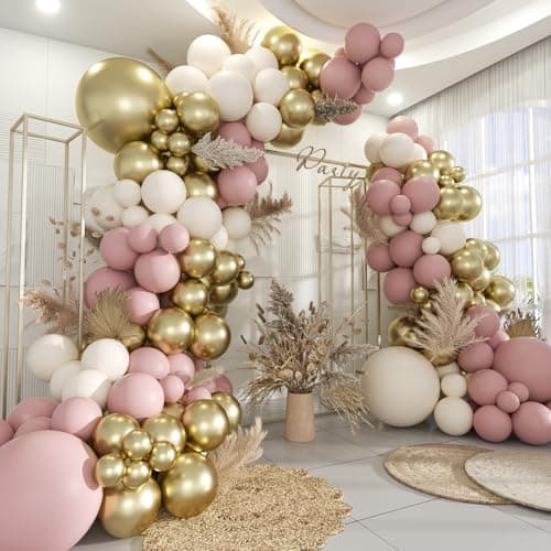 Pink, white, and gold party balloon garland arch kit 160 pieces