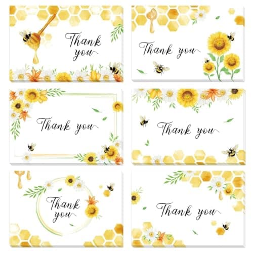 WERNNSAI bee thank you cards 24 sets with sunflower design and envelopes