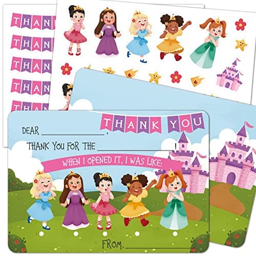 Colorful princess fill-in-the-blank thank-you cards 25 count with envelopes