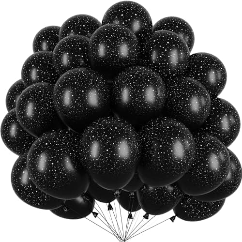 Black outer space galaxy latex party balloons 60-pack 12-inch with star print
