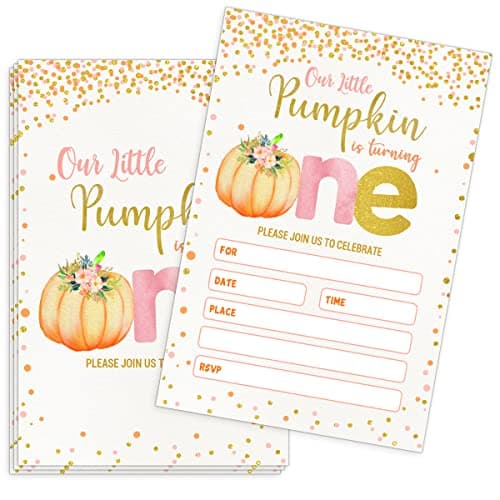 Our little pumpkin first birthday party invitations 20 cards with envelopes fall theme