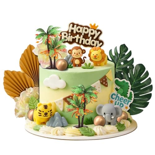 Set of jungle safari animal cake topper picks for birthday party decoration