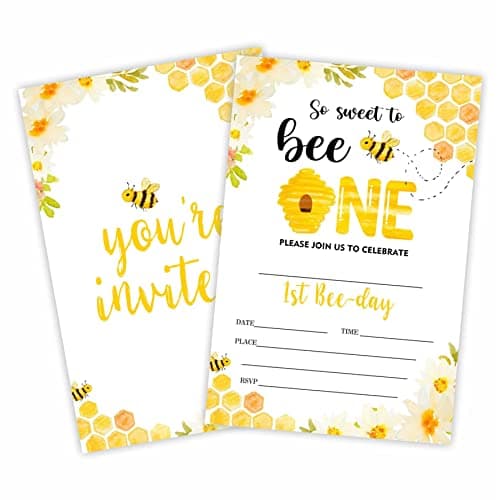 GREOXG sweet to bee one first birthday party invitations 20 cards with envelopes fill-in style