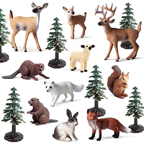 Set of 20 realistic plastic woodland and forest animal figures for kids party scavenger hunt