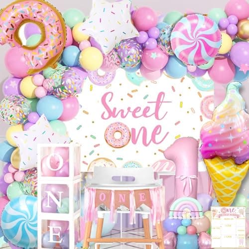 Daidle Sweet One 128-piece birthday decorations for girls with video guide and balloon garland