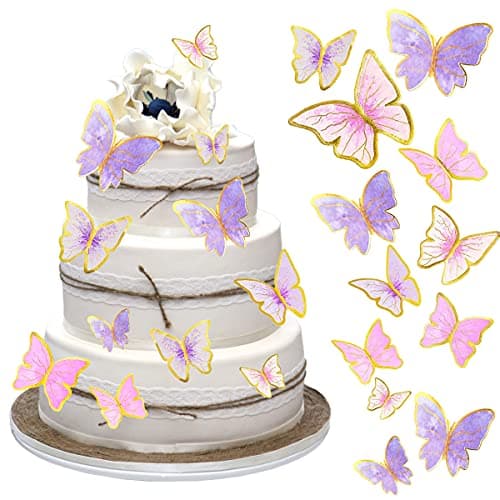 60-piece set of pink purple and gold 3D butterfly cupcake toppers