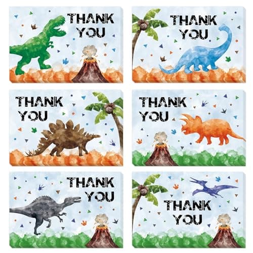 WERNNSAI watercolor dinosaur thank-you cards with envelopes and stickers, 24-pack