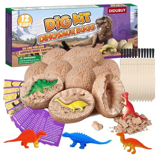 Dino eggs excavation science kit 12-pack with plaster eggs, chisel, brush, and mini dino figures