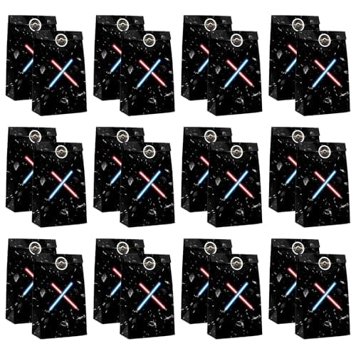 Black galaxy space themed party favor goodie bags 24-pack with 30 matching stickers