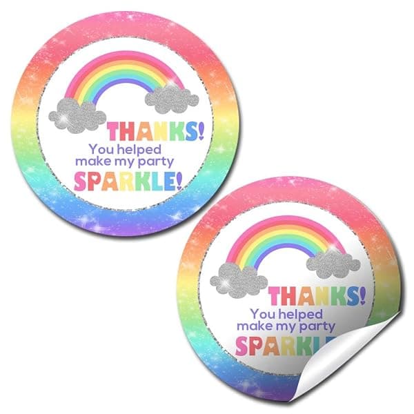 Sheet of colorful rainbow and sprinkle-themed envelope sticker seals