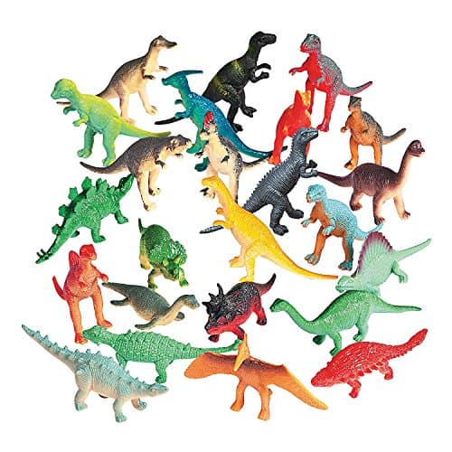 Fun Express 72-count assorted mini vinyl dinosaur figures for party favors and dig site activity