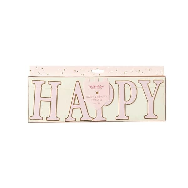 Pink and gold Happy Birthday Princess foil letter banner