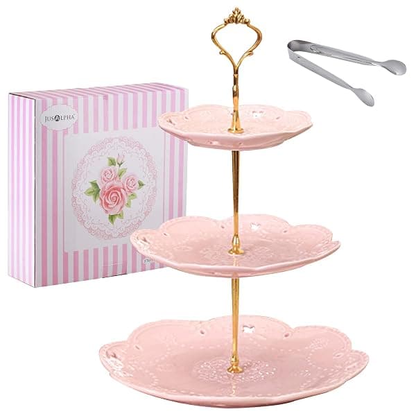 Three-tier white dessert stand for party food display