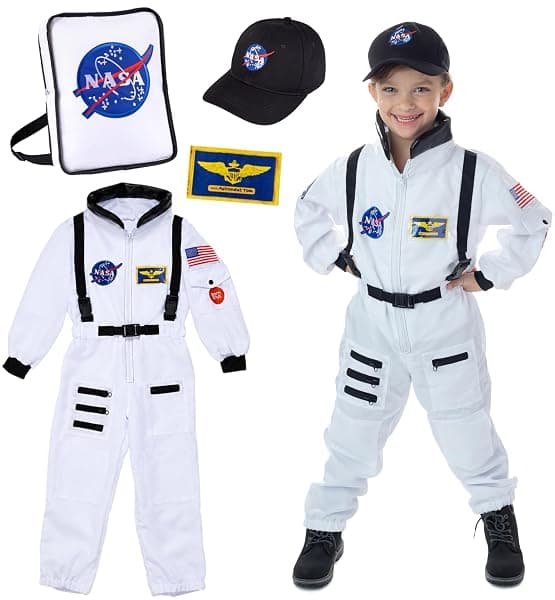 Born Toys kids astronaut costume with NASA logo, astronaut hat, and backpack for ages 3-7