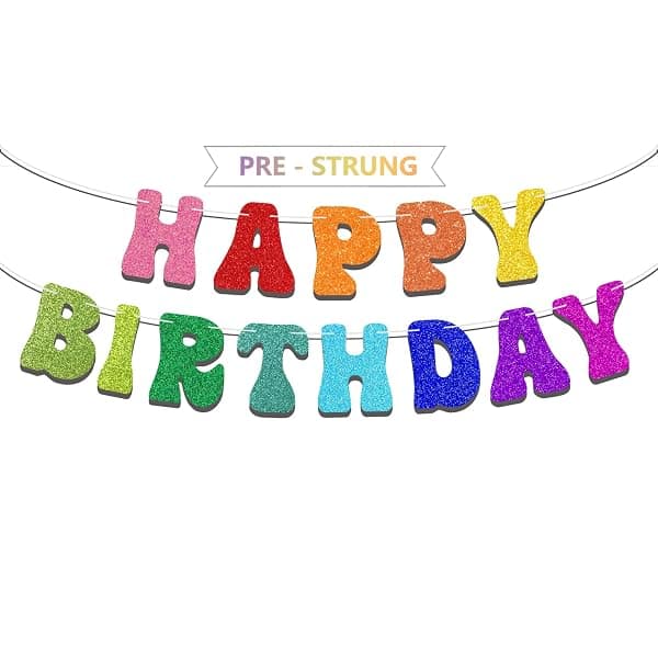 Colorful rainbow letter Happy Birthday party banner