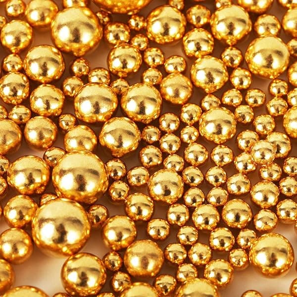 Large jar of gold edible pearl cake sprinkles