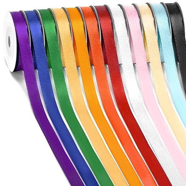 Assorted colorful ribbon rolls for party decoration and favor tying