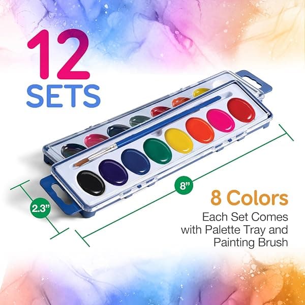 Pack of 12 individual kids watercolor paint sets for party activity