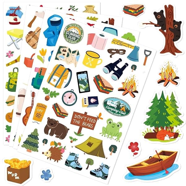 Sheet of pinecone and camping themed envelope sticker seals