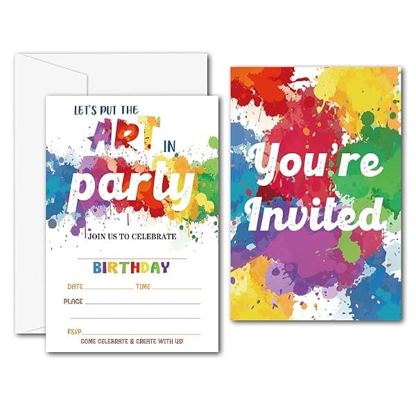 Pack of 20 artist paint palette fill-in birthday party invitation cards