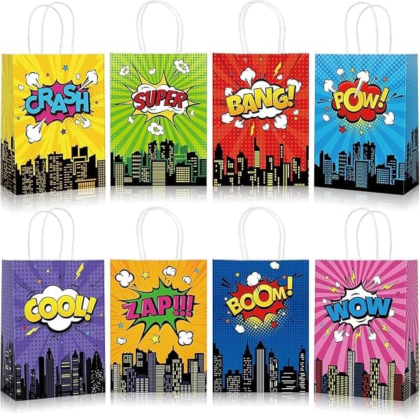 Time4Relax superhero party favor bags 24-pack in 8 hero designs with stickers